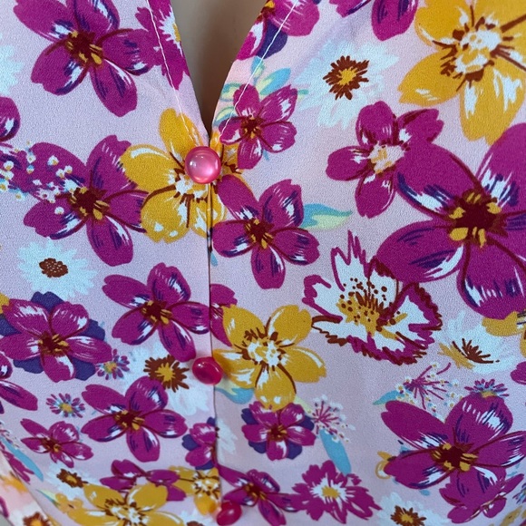 A… love story floral baby doll top blouse puff sleeve smocked new - Picture 7 of 16